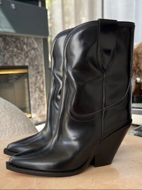 Isabel Marant Leyane Black Pointed-Toe Western Heel Boots